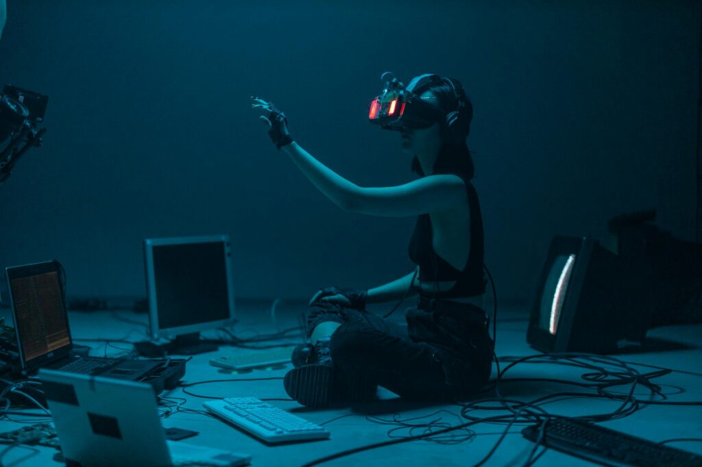 a woman in a tank top using a vr headset: Discover why Generative Engine Optimization (GEO) is crucial for content creators today. Learn how to make your blog visible in AI tools like ChatGPT and Gemini.
