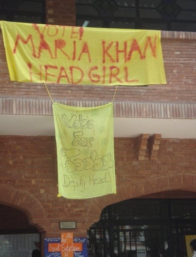 Campaign posters for the Head-Girl and Deputy Head-Girl, across the college. The campaign normally starts a year in advance. (2009)